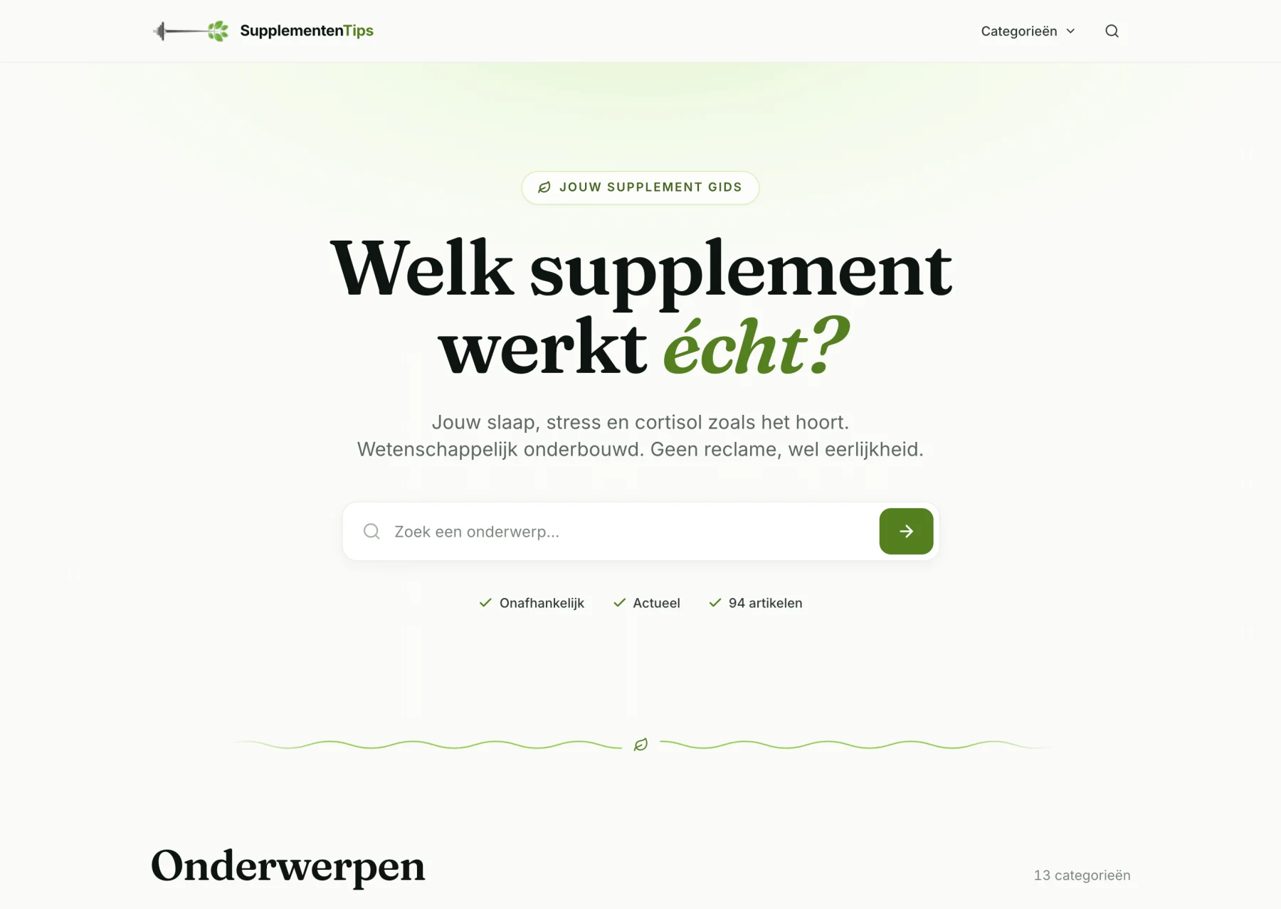 Supplemententips.nl homepage