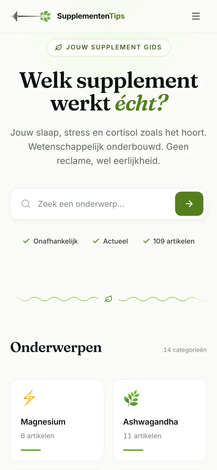 Supplemententips.nl mobiele weergave