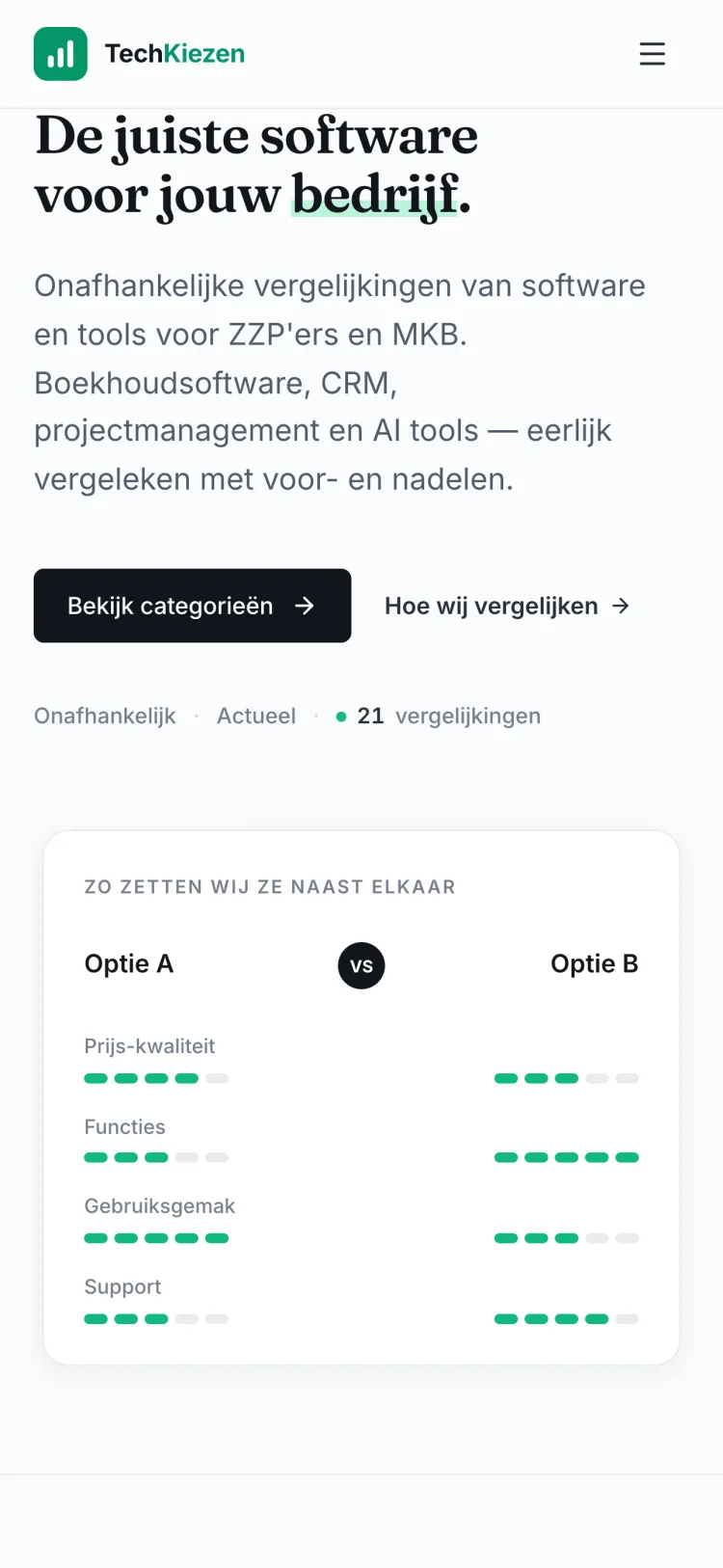 Techkiezen.nl mobiele weergave